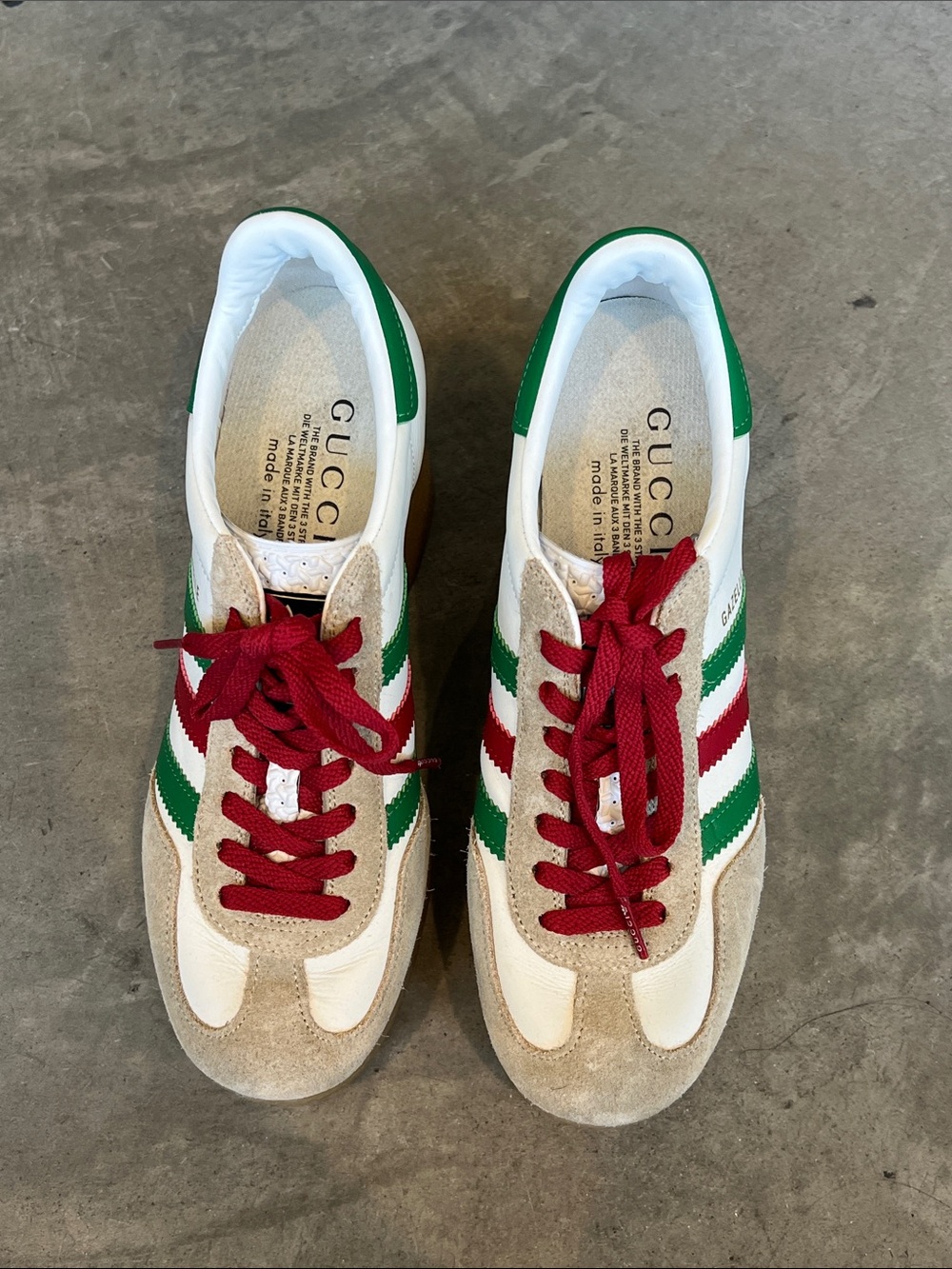 Gucci White, Green & Red Retro Leather Sneakers